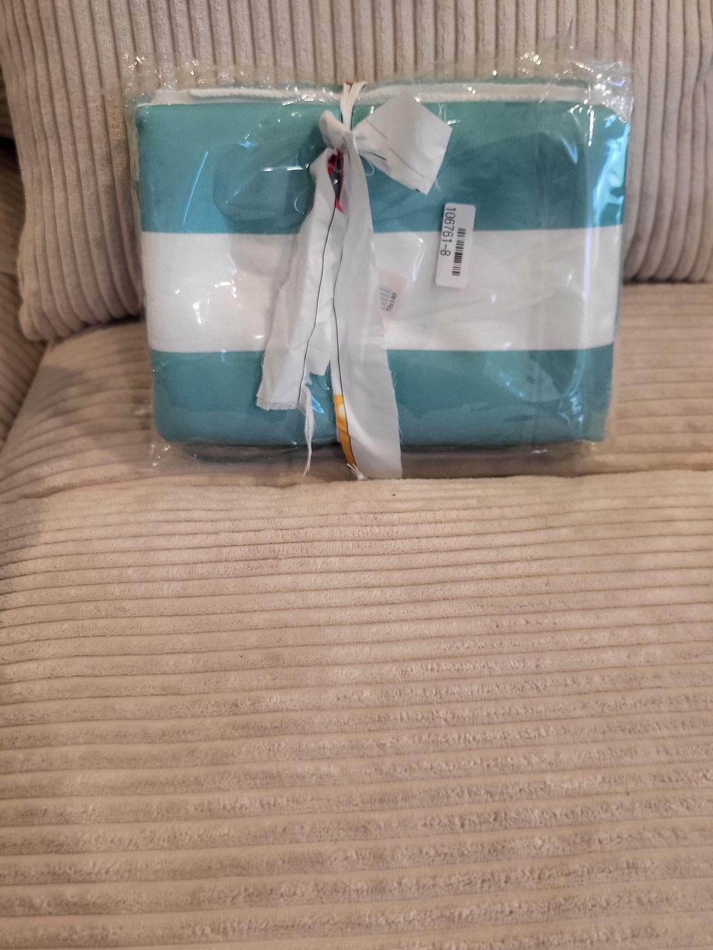 Striped Beach Towels  in Teal and White 40cm X 70cm Set Of 2